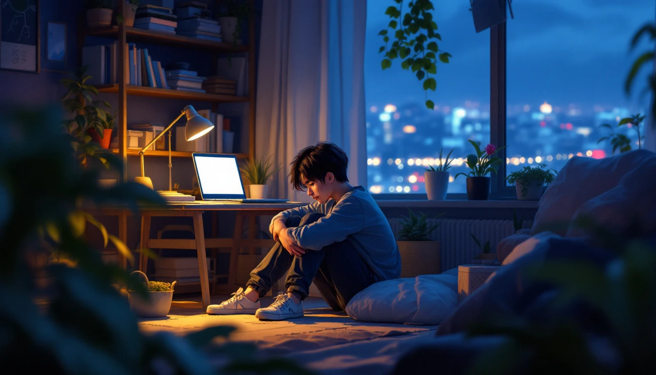 夜の部屋と手元の灯りの見本（センチメンタル・ひとりの時間）