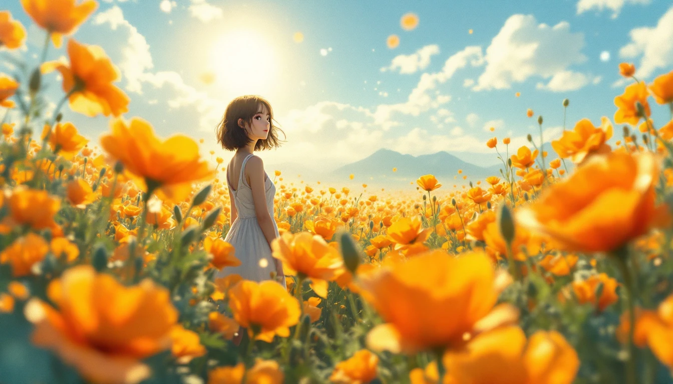 光に溢れる花畑の見本（多幸感・軽やかさ）