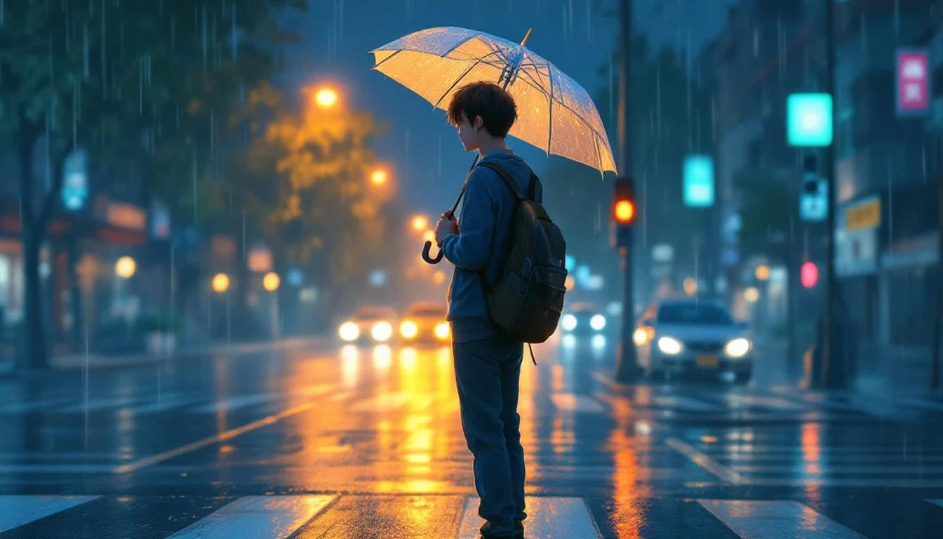雨の夜の街の灯りの見本（都会の孤独・美しさ）