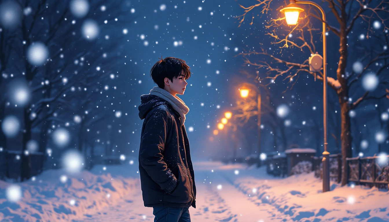 雪の帰り道の見本（寒さとぬくもりの対比）