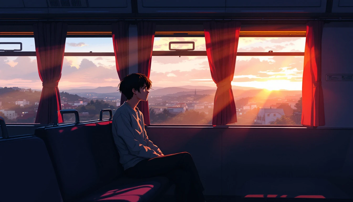 電車の窓と夕景の見本（帰り道・ひとりの時間）
