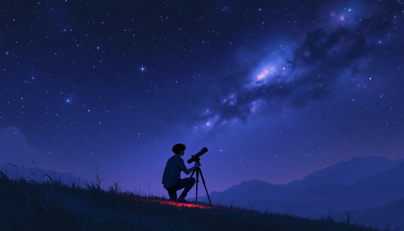 星空と望遠鏡の見本（宇宙の広さ・小さな自分）