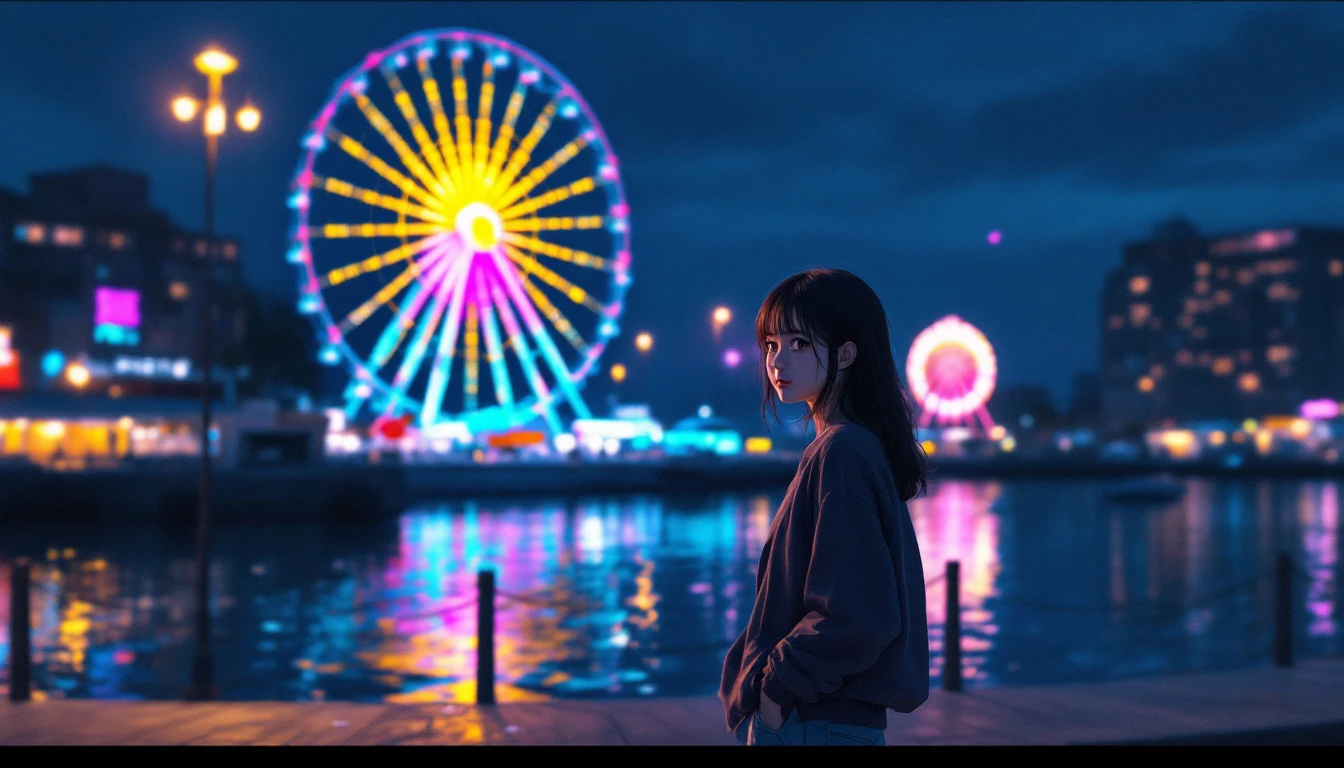 観覧車と港の夜の見本（ときめき・特別な夜）