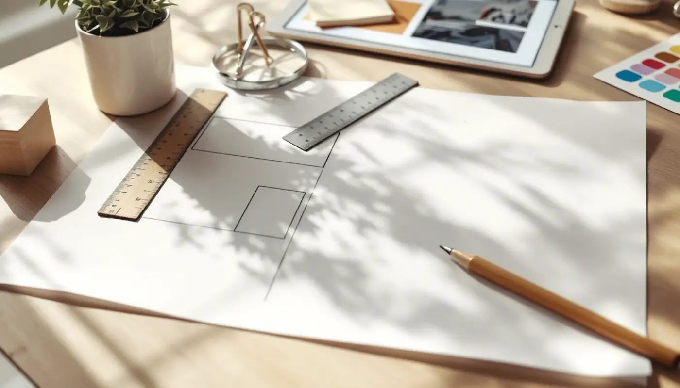 手描きの頁の下書きと、簡素な画面を映した端末