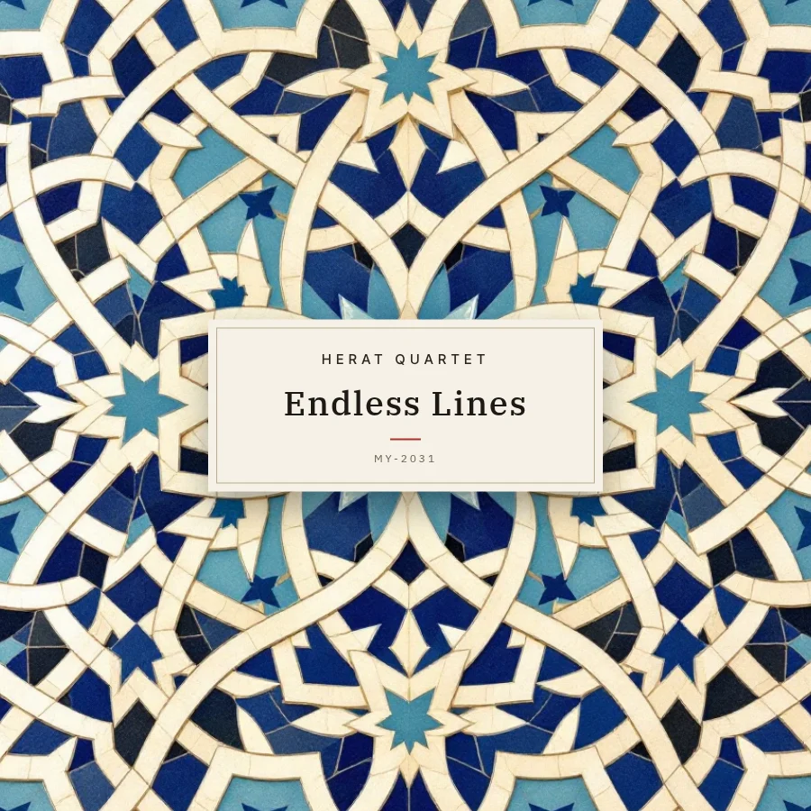 ギリフ の文様で組んだ CD ジャケットの見本。中央の札に架空の題名「Endless Lines」