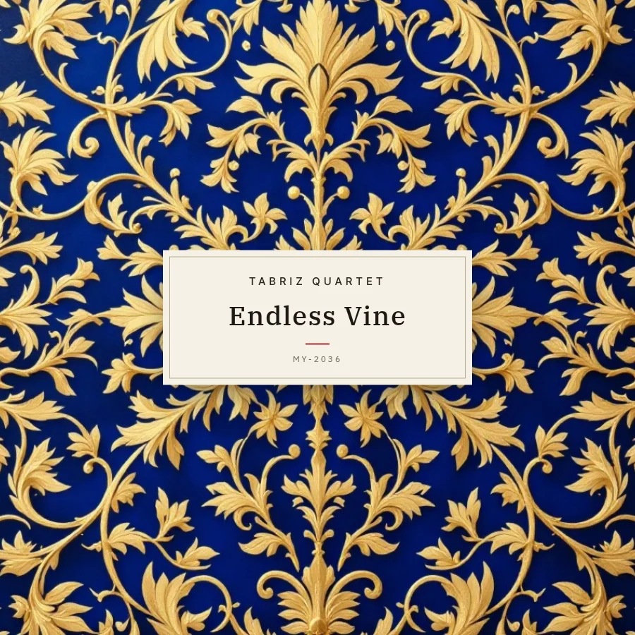 アラベスク の文様で組んだ CD ジャケットの見本。中央の札に架空の題名「Endless Vine」