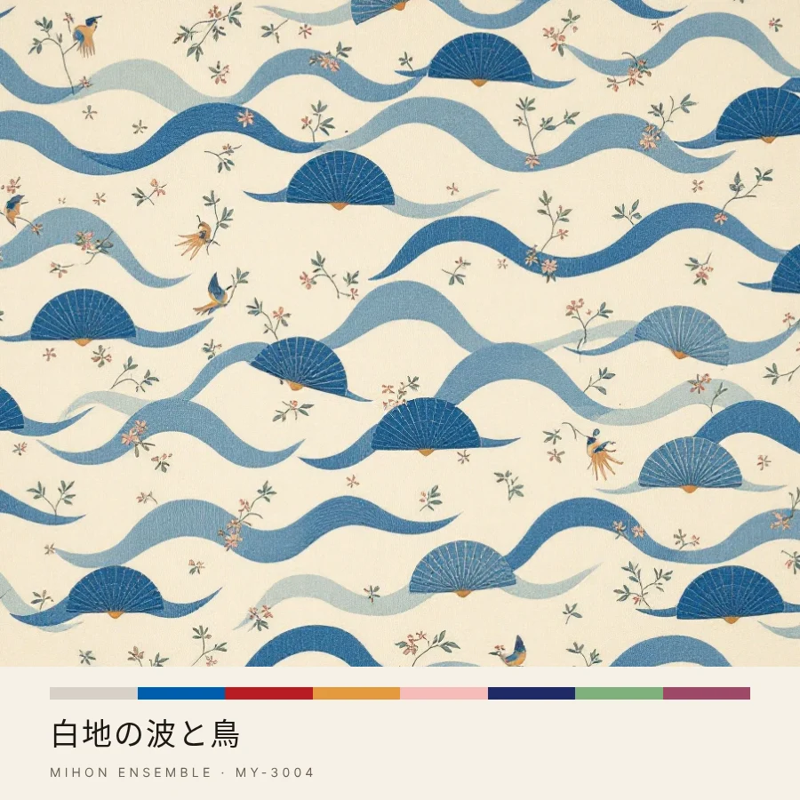紅型　白地の波と鳥 の配色で組んだ CD ジャケットの見本